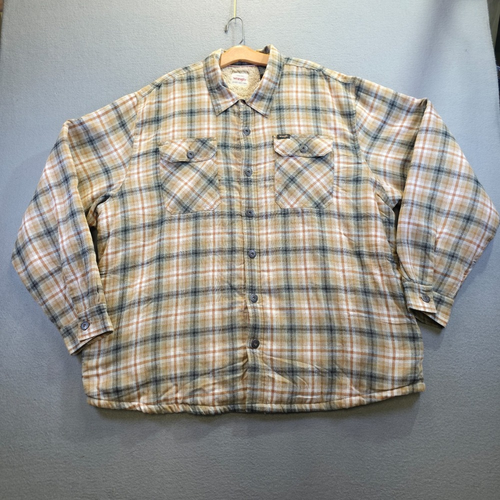 Wrangler Men's Brown Plaid Sherpa‎ Lined Button Up Flannel Size 2XL